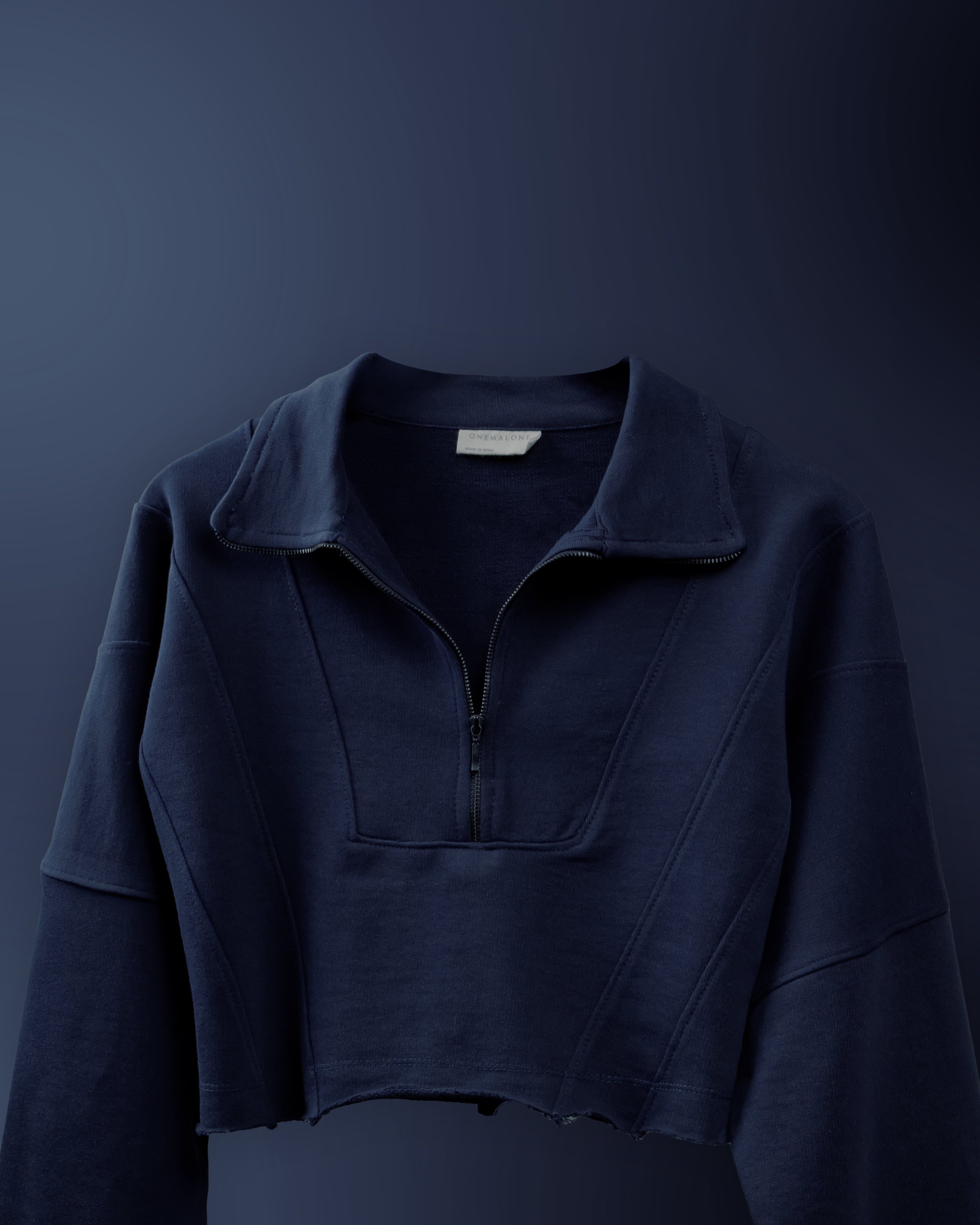 Zipped Crop Sweatshirt - Navy Blue