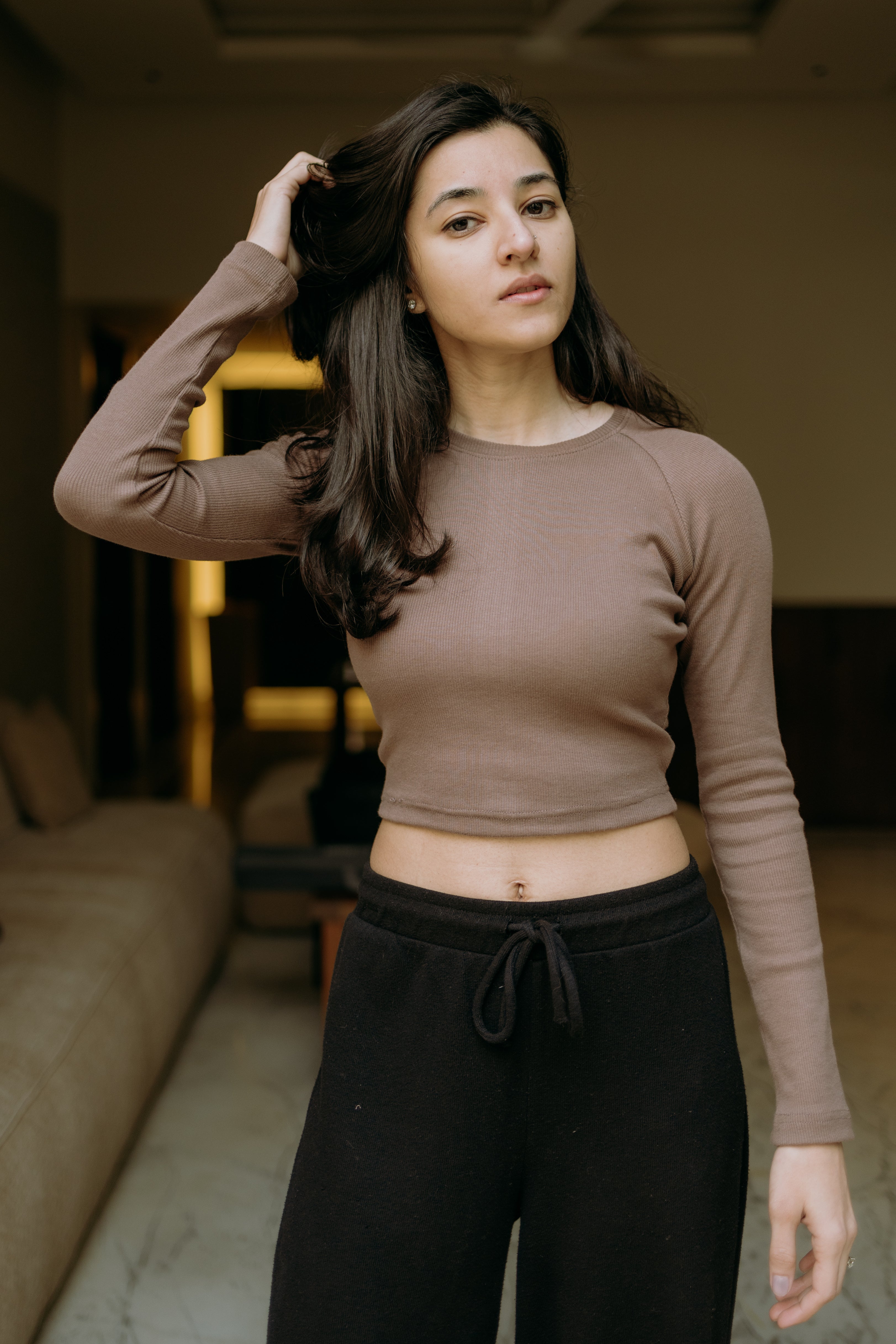 Crop Ribbed Top - Mocha