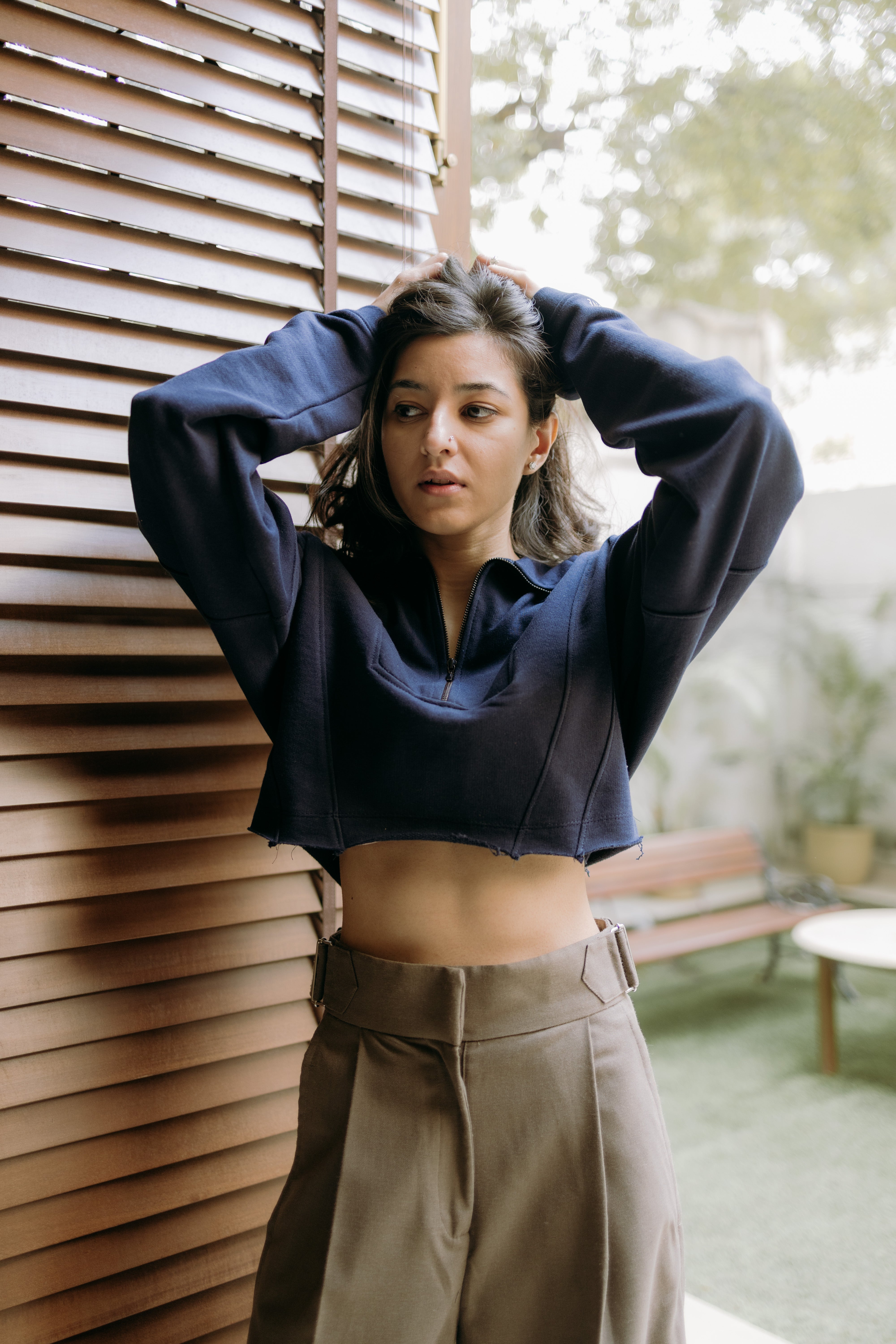 Zipped Crop Sweatshirt - Navy Blue