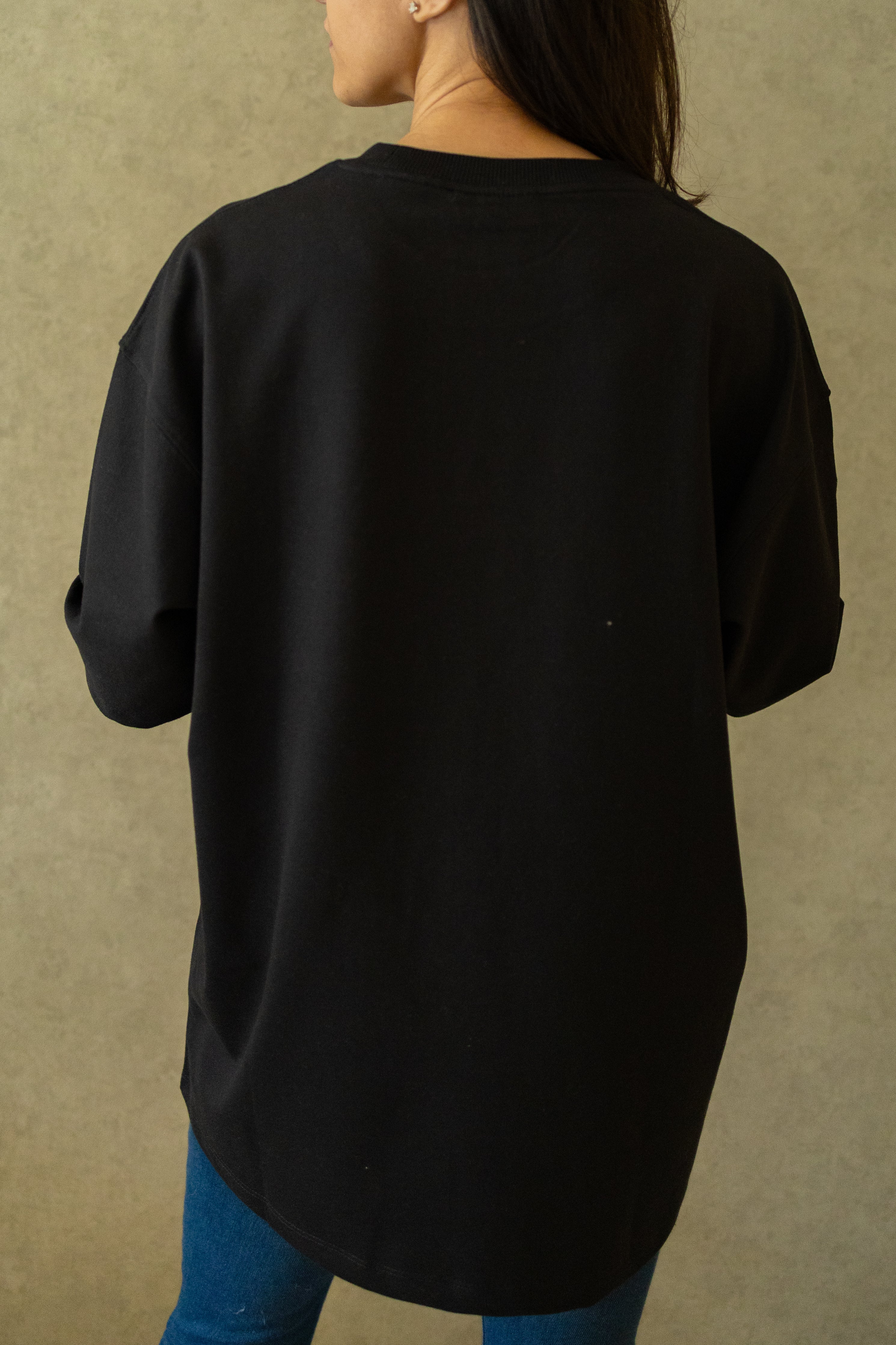 Drop Shoulder Black T-shirt - Women