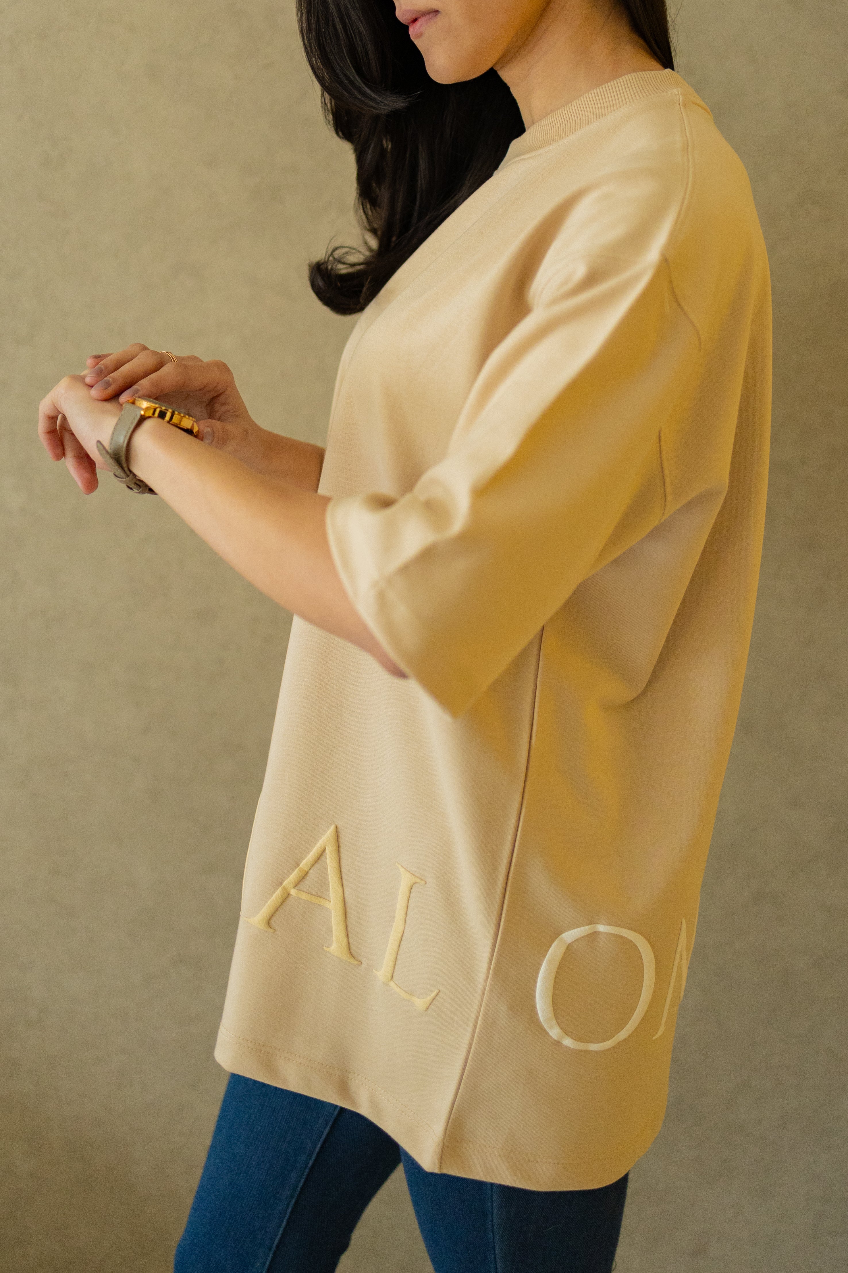 Drop Shoulder Beige - shirt - Women