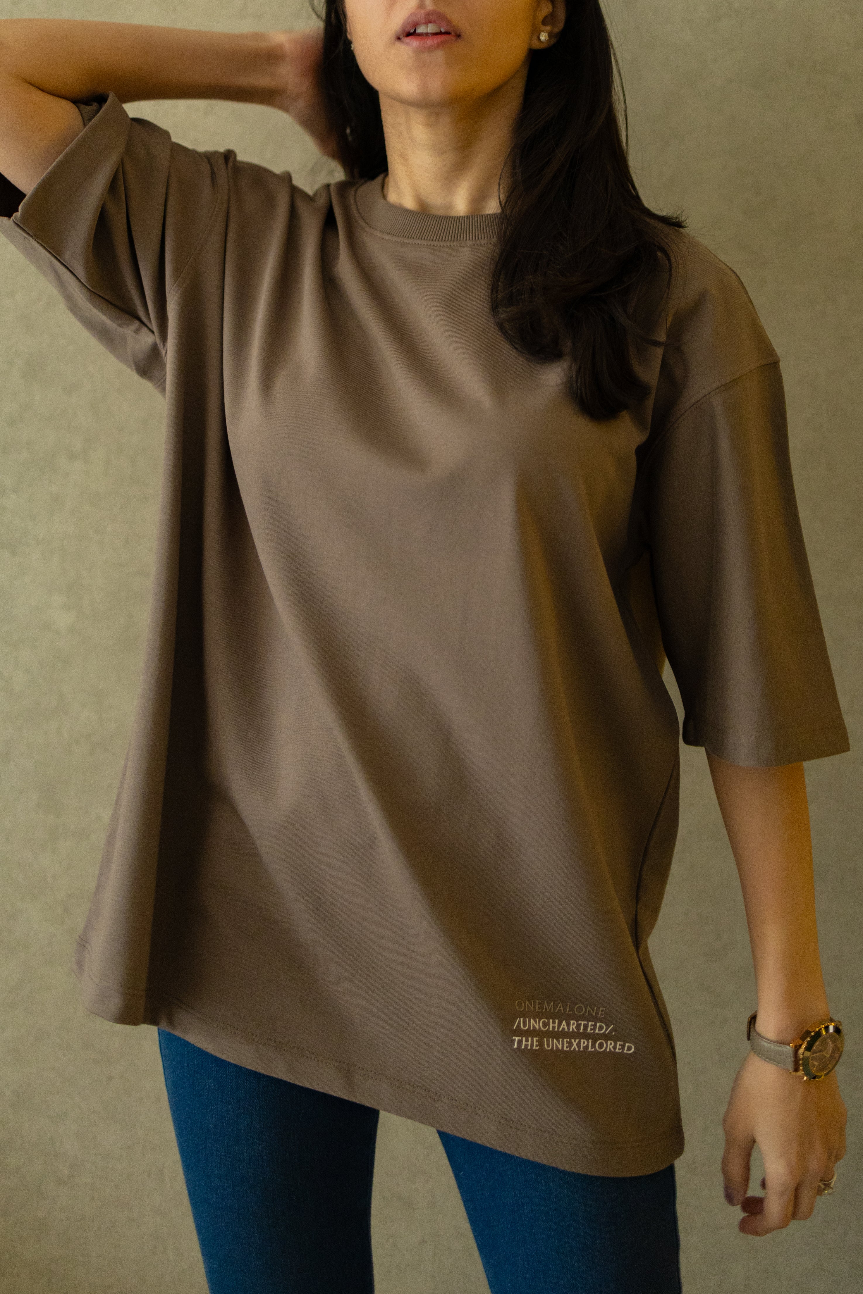 Drop Shoulder Mocha T-shirt - Women