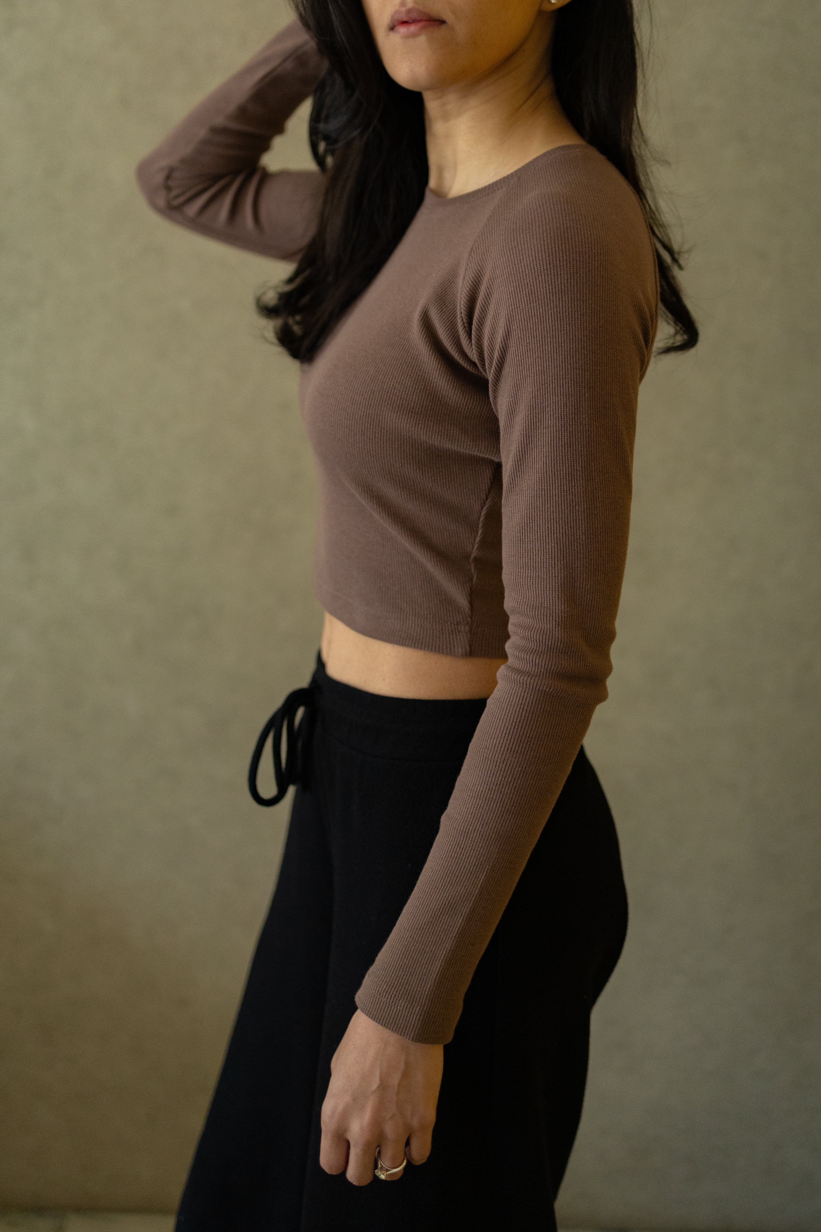 Crop Ribbed Top - Mocha