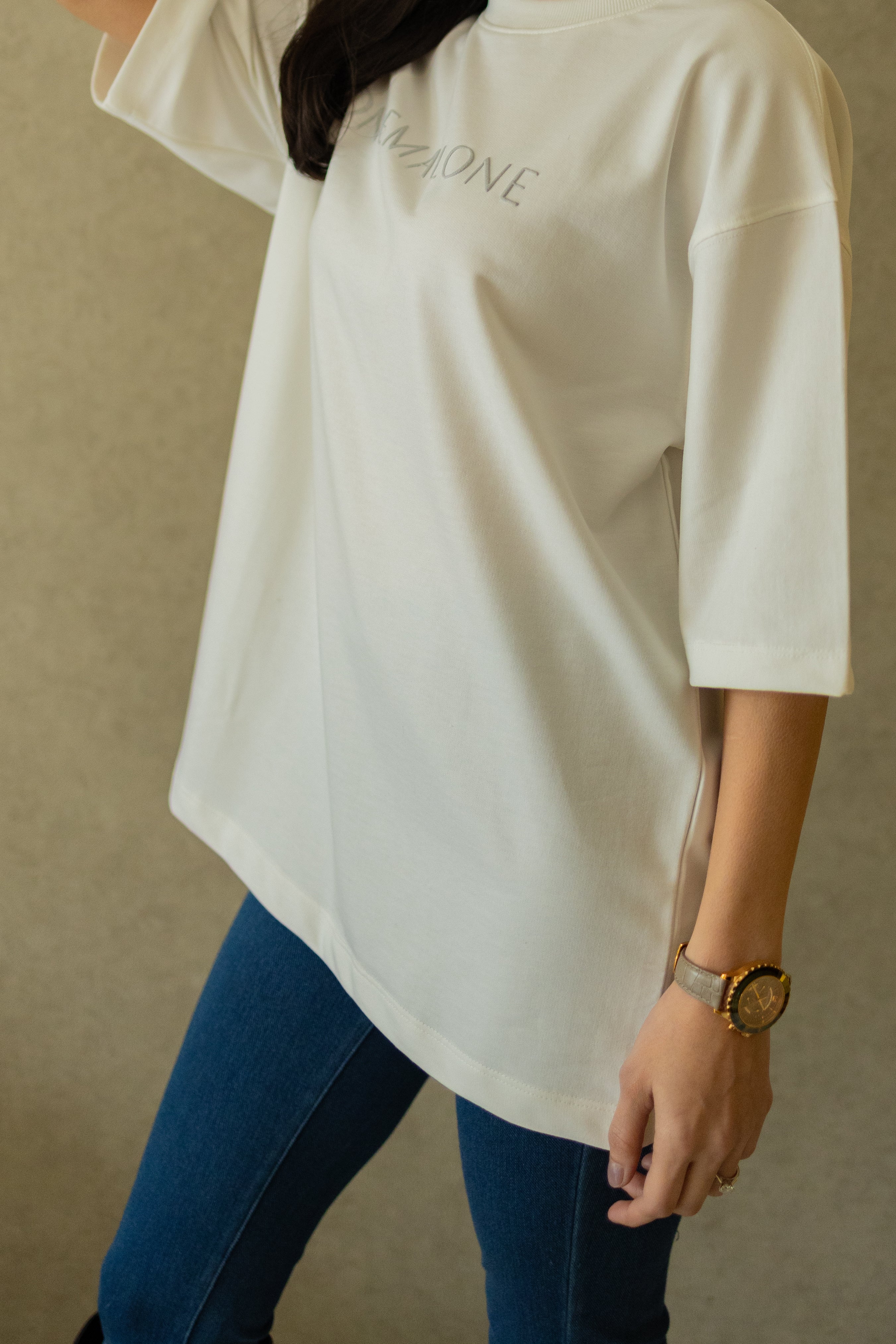 Drop Shoulder Ivory T-shirt - Women
