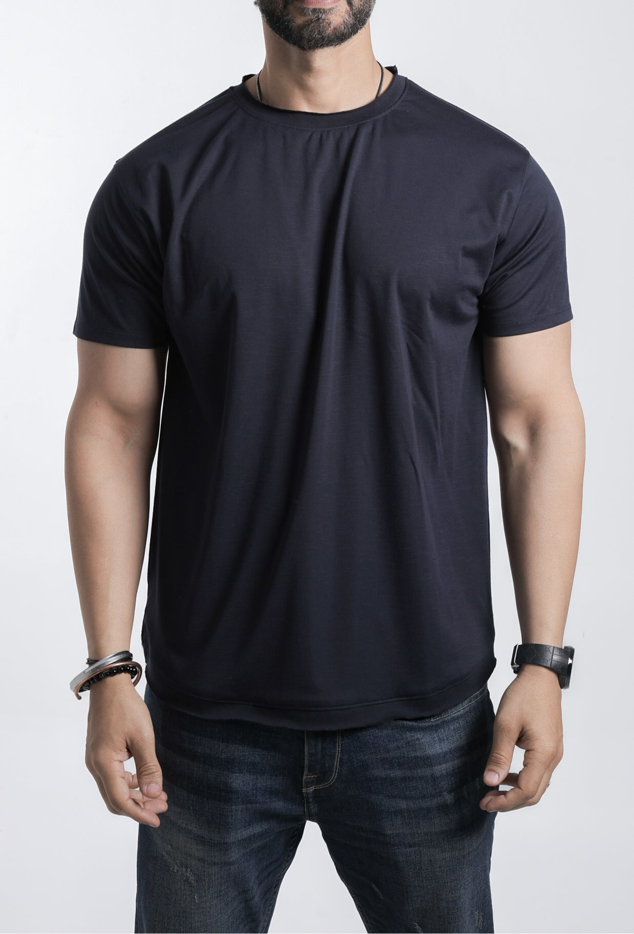 SLUB CREW NECK T-Shirt - Navy Blue