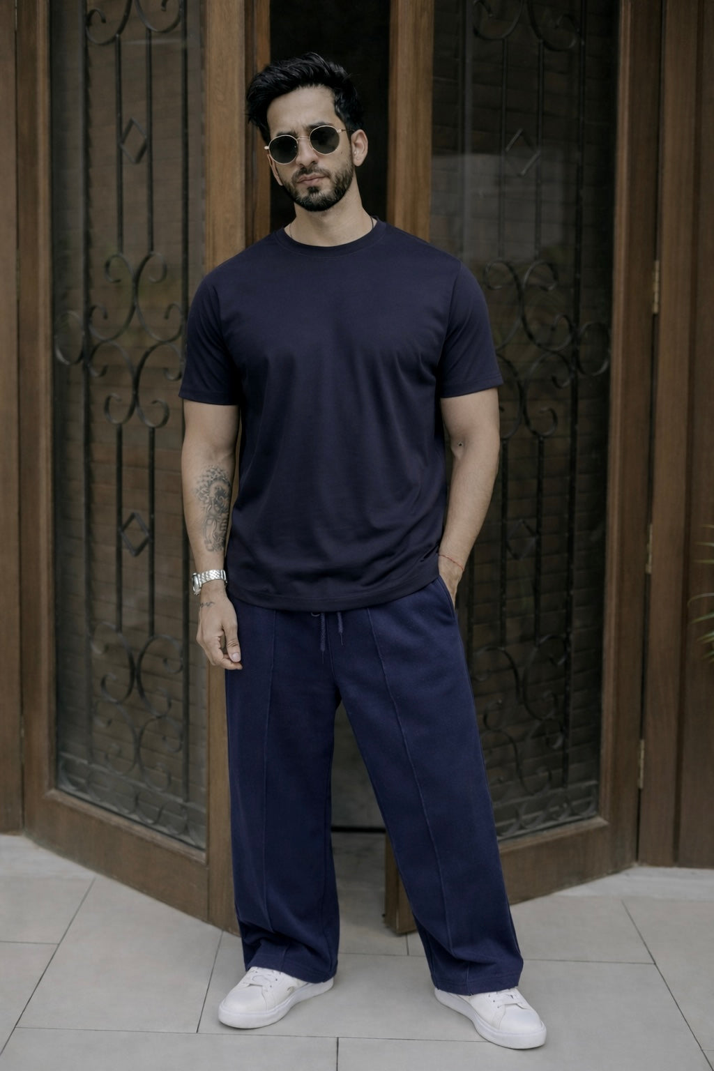 SLUB CREW NECK T-Shirt - Navy Blue