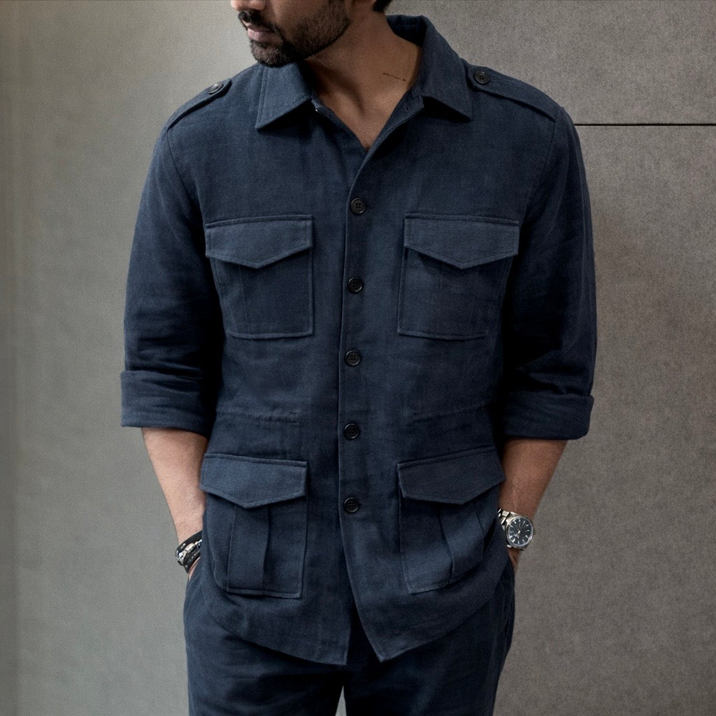 Linen Shacket - Navy Blue