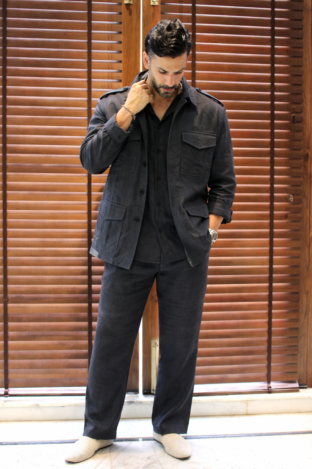 Linen Shacket - Navy Blue