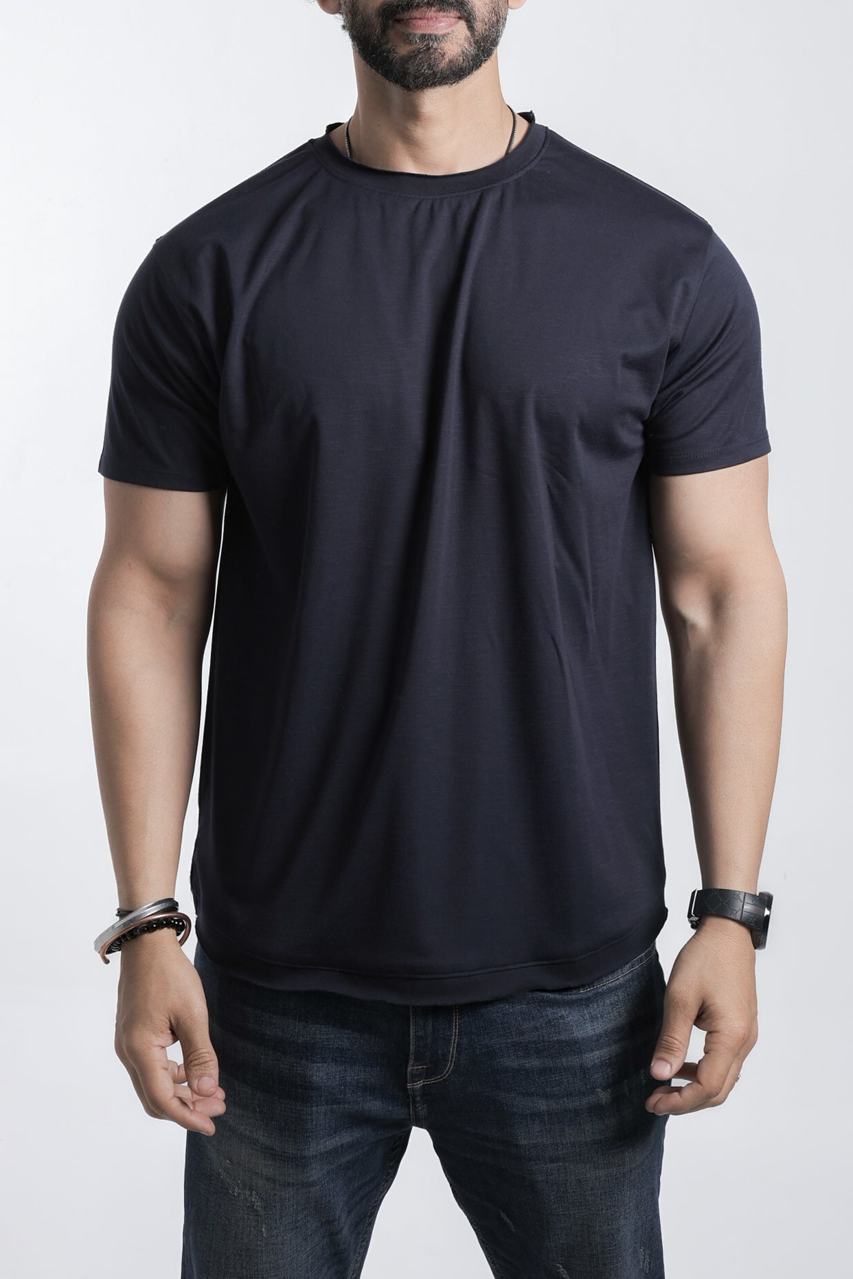 SLUB CREW NECK T-Shirt - Navy Blue