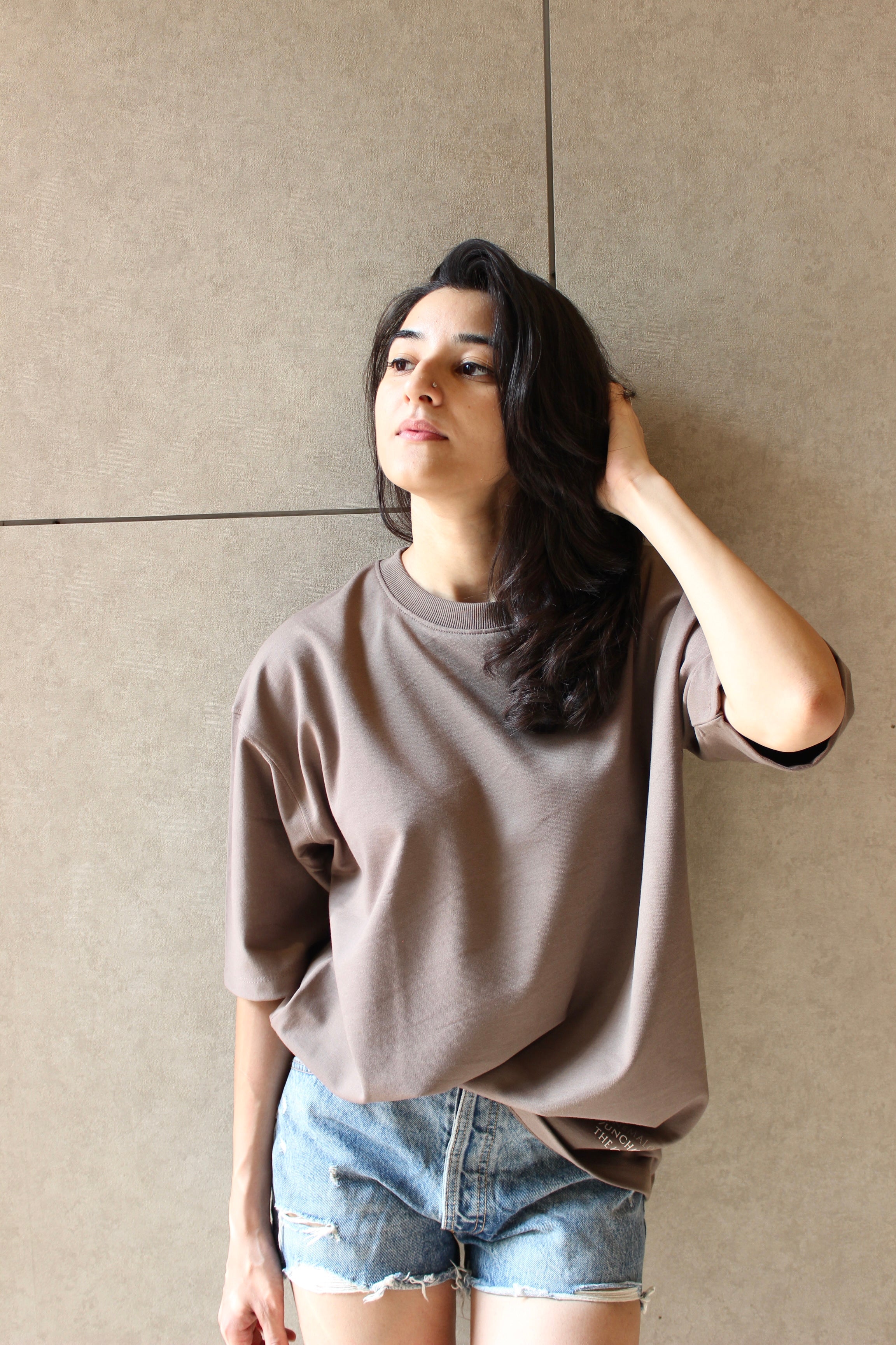 Drop Shoulder Mocha T-shirt - Women