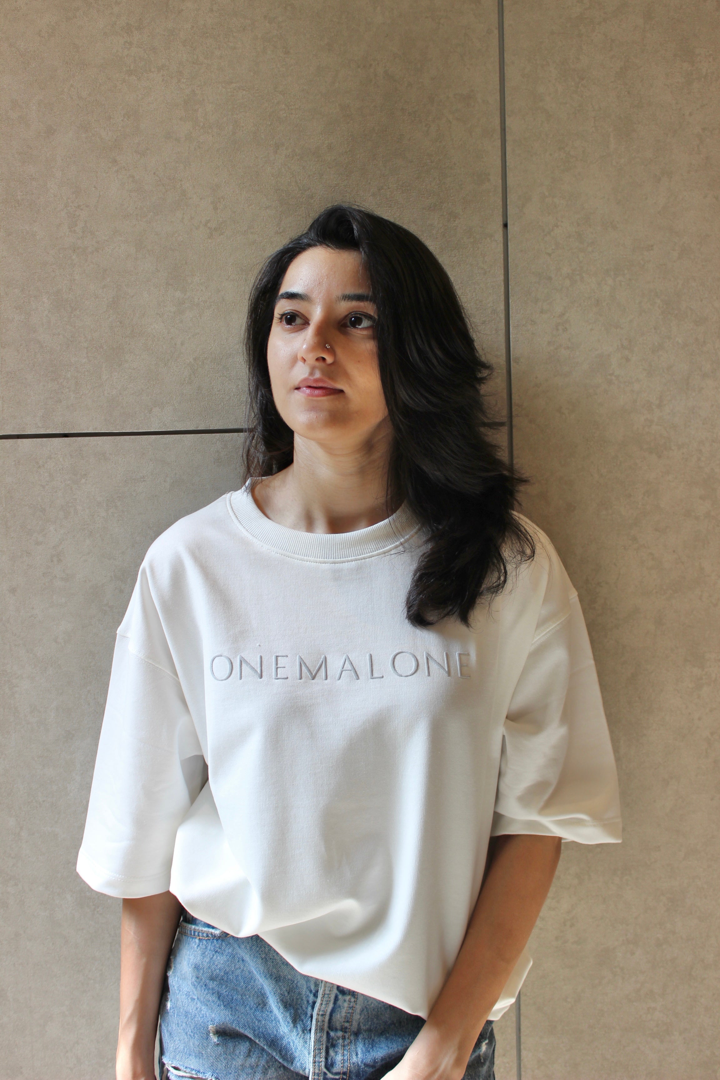 Drop Shoulder Ivory T-shirt - Women