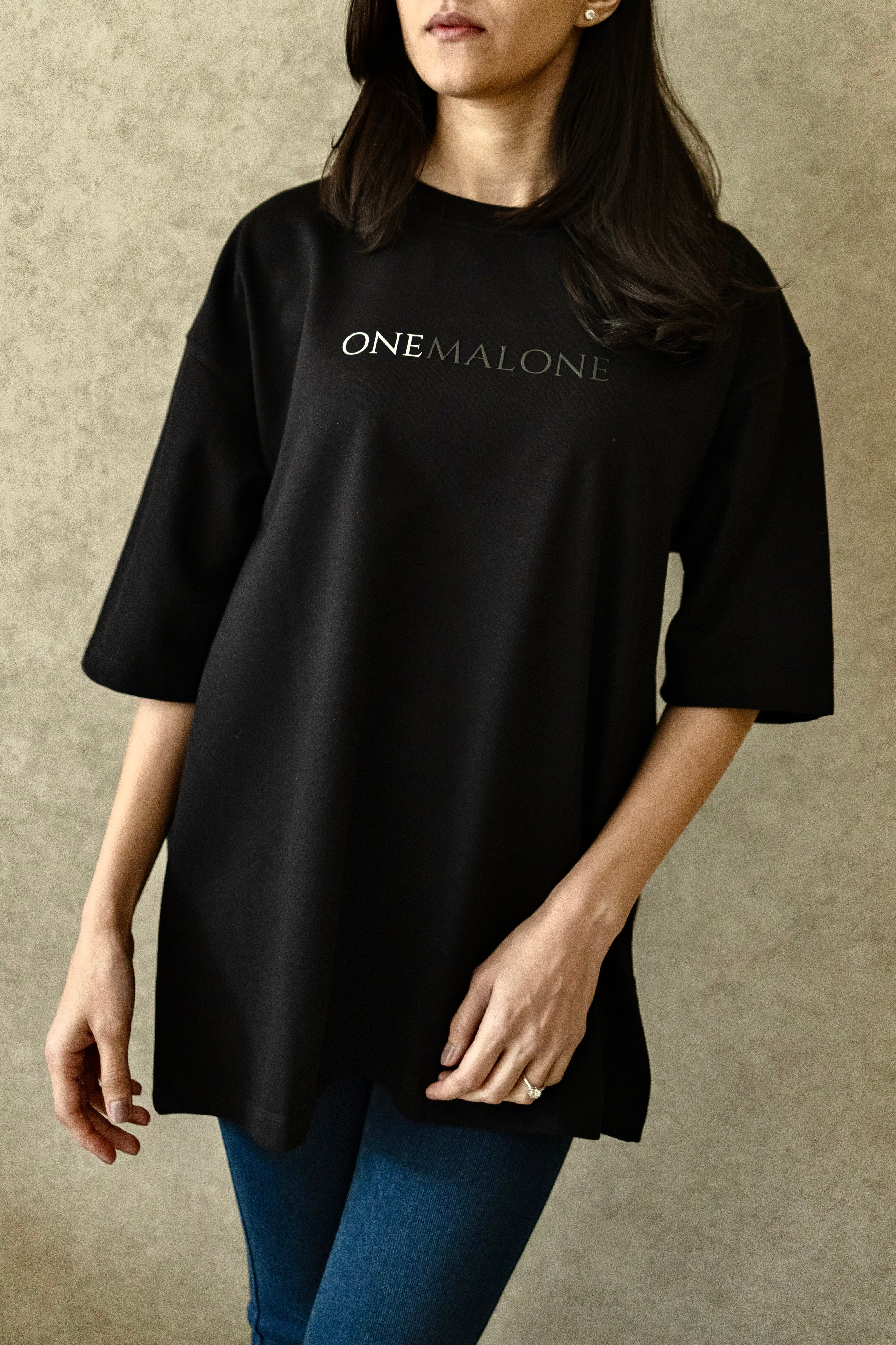 Drop Shoulder Black T-shirt - Women