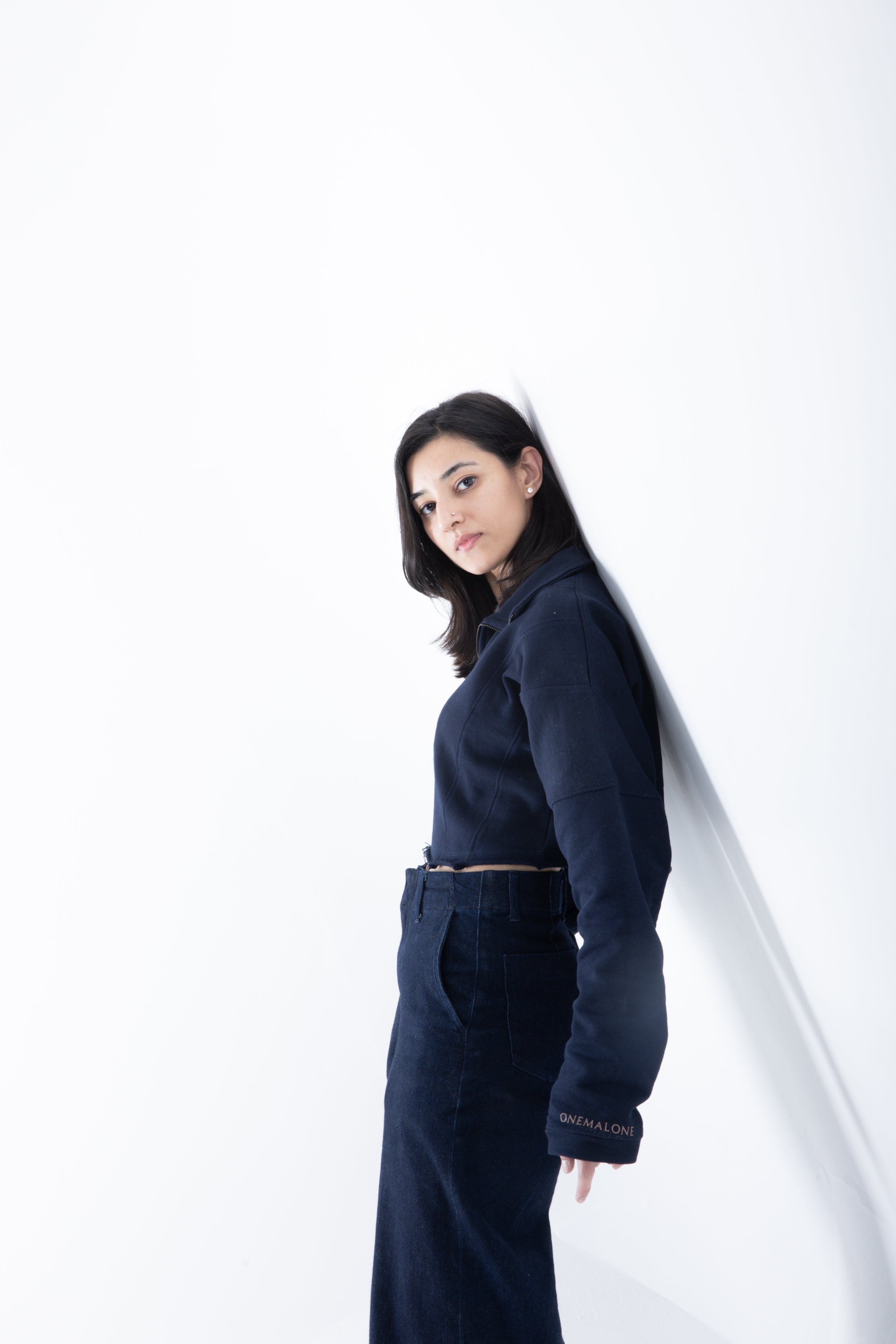 Zipped Crop Sweatshirt - Navy Blue
