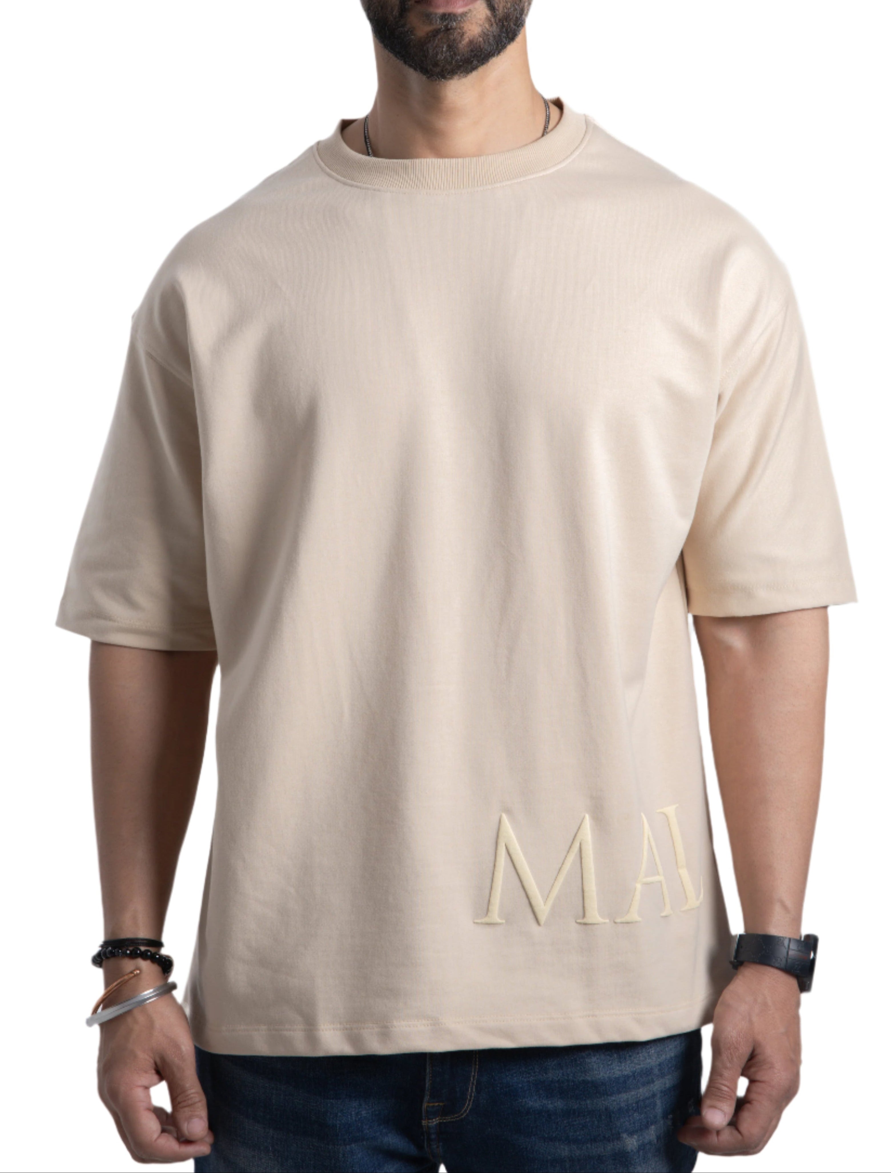 Drop Shoulder Beige T-shirt