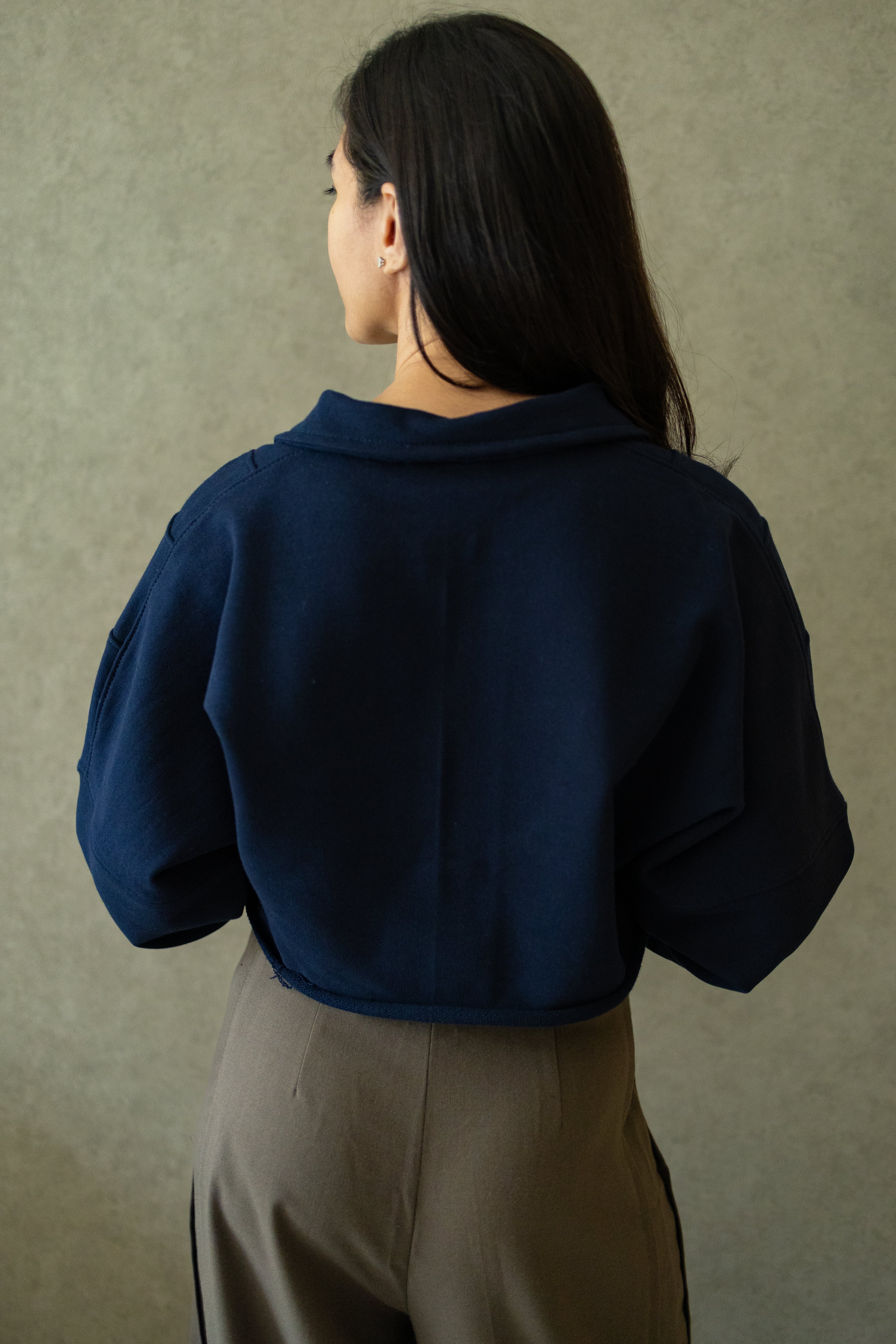Zipped Crop Sweatshirt - Navy Blue