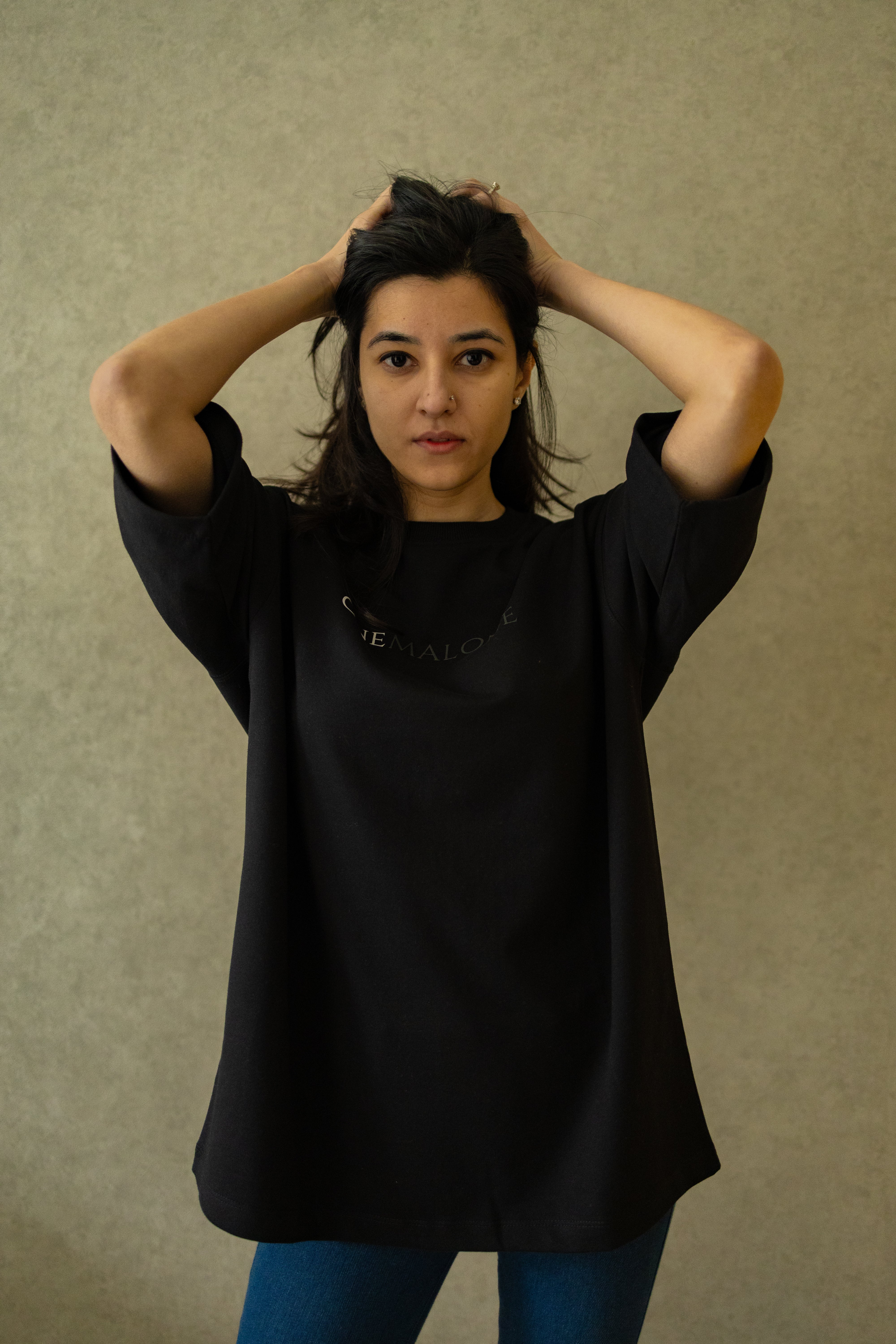 Drop Shoulder Black T-shirt - Women