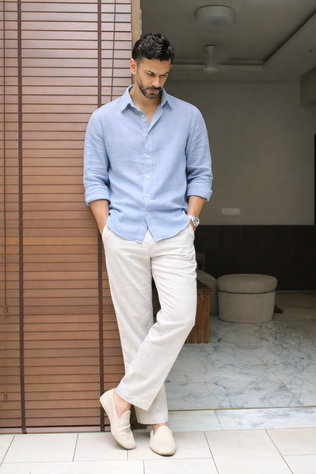 Powder Blue Linen Shirt