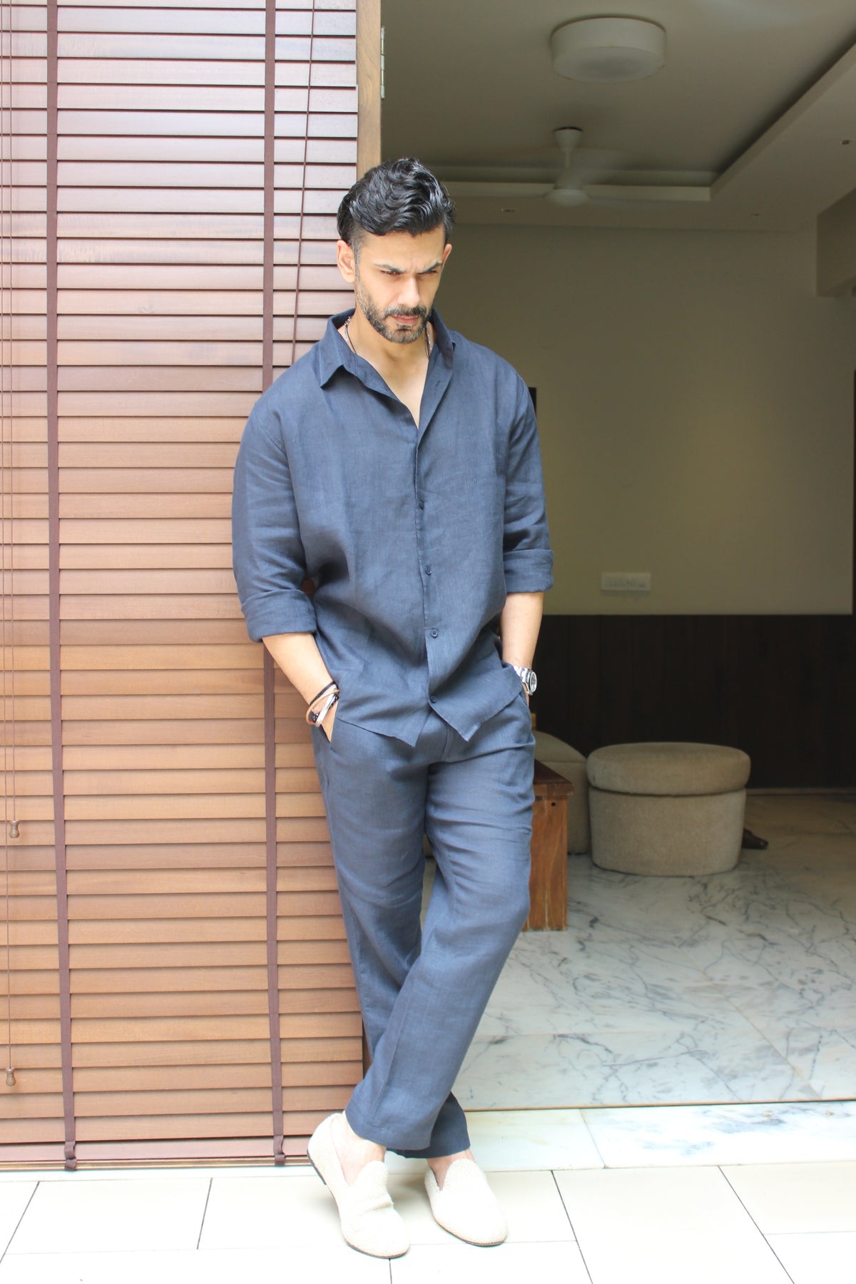 Linen Navy Blue Pants