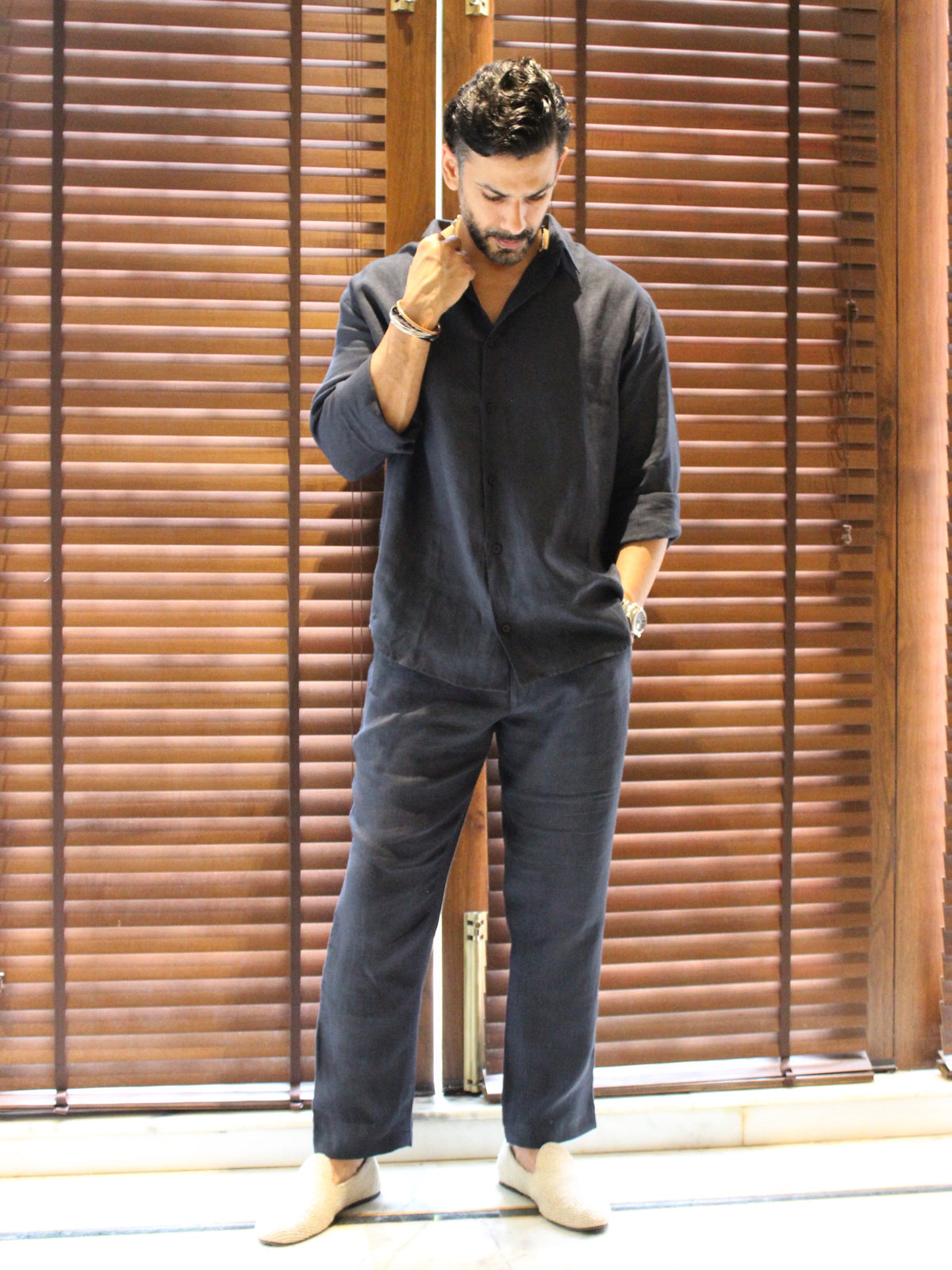 Linen Navy Blue Pants