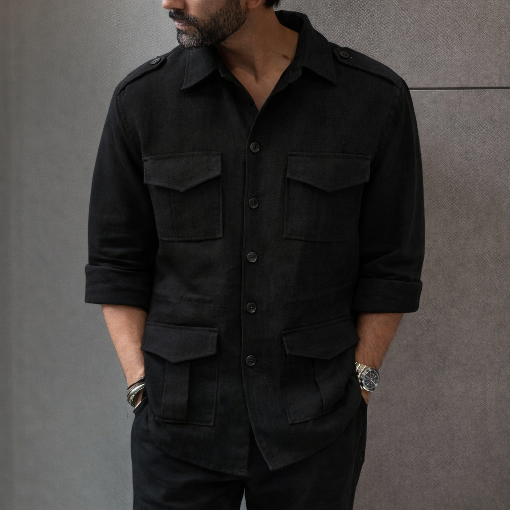 Linen Shacket - Black