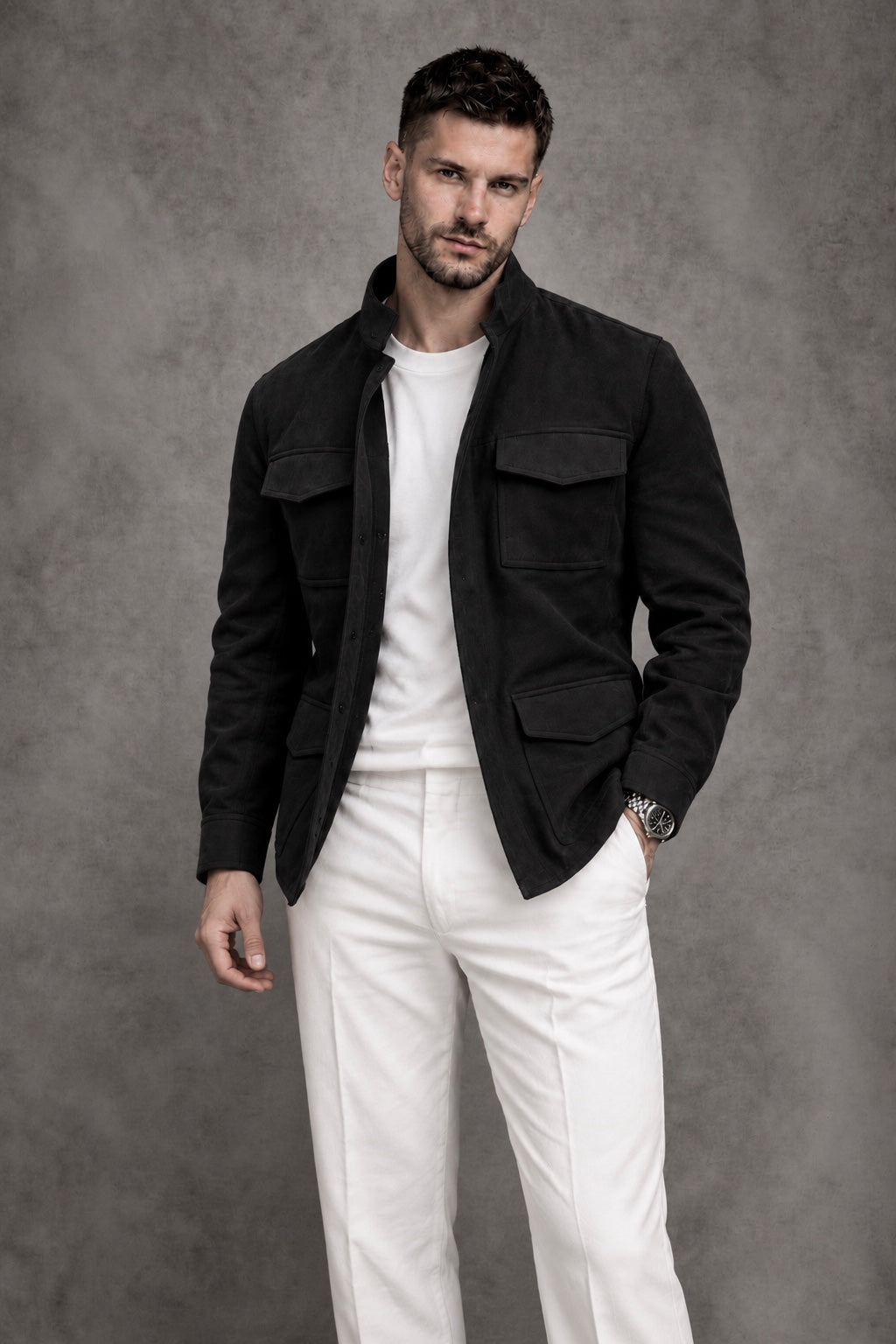 Suede SAFARI JACKET - Black