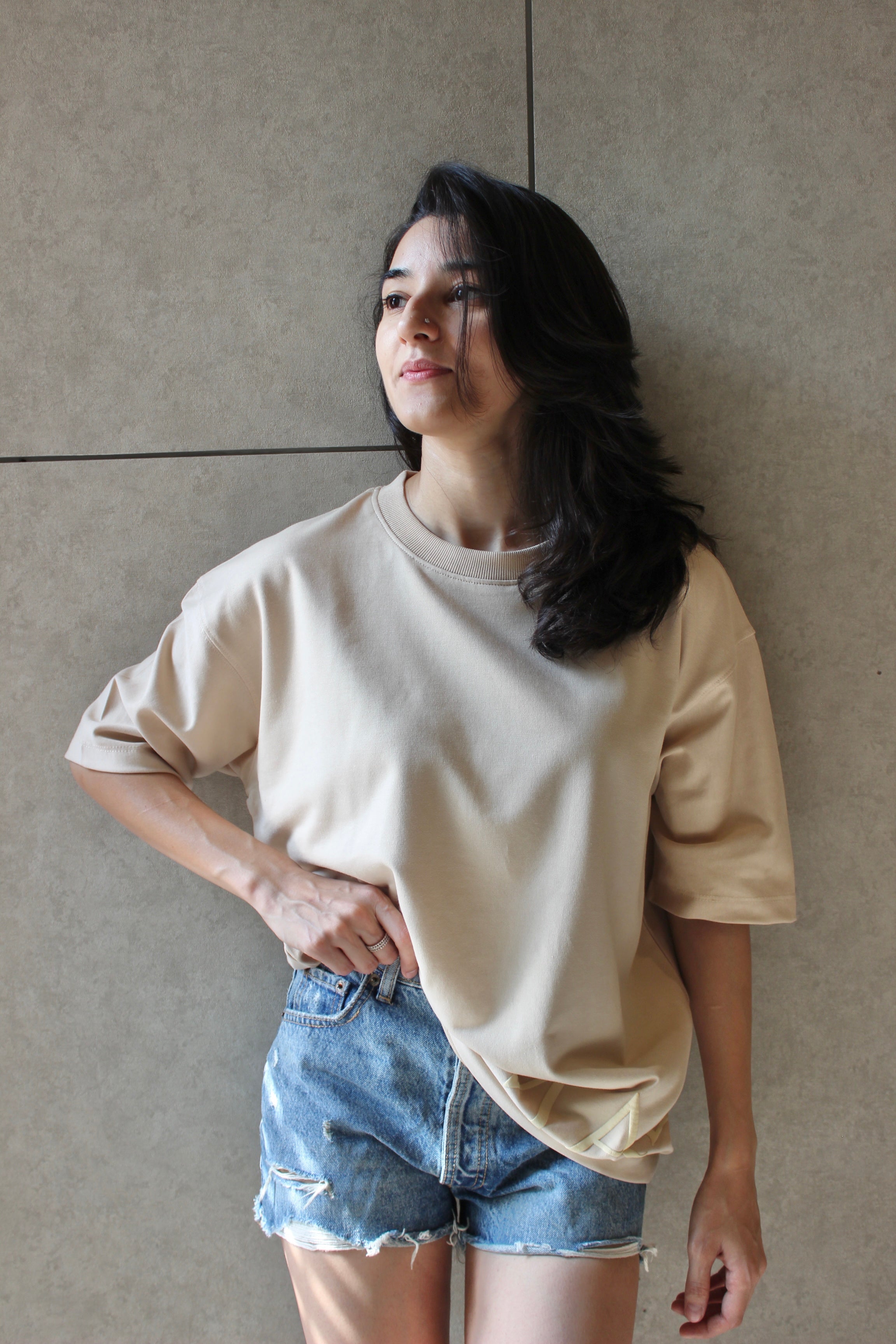 Drop Shoulder Beige - shirt - Women