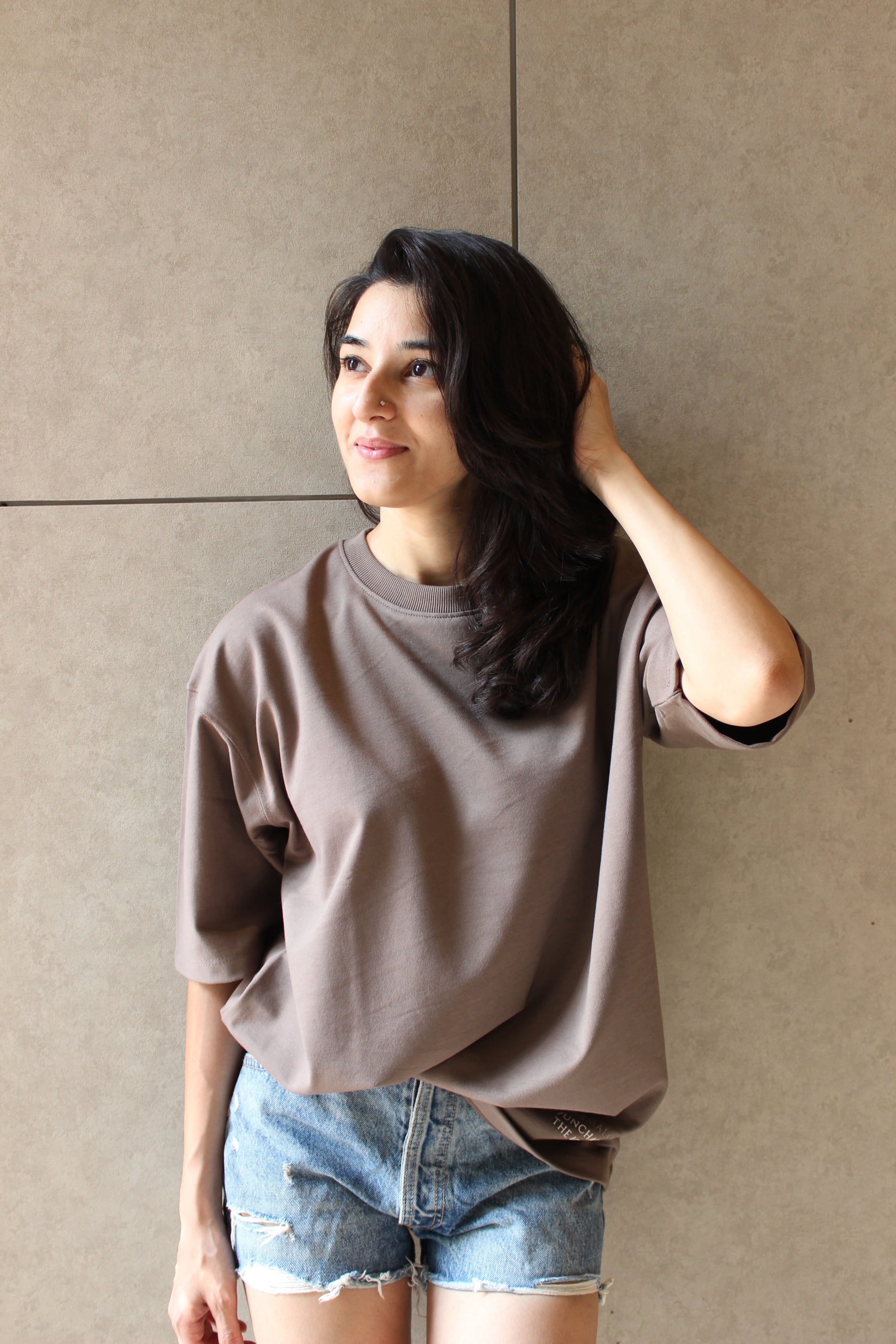 Drop Shoulder Mocha T-shirt - Women