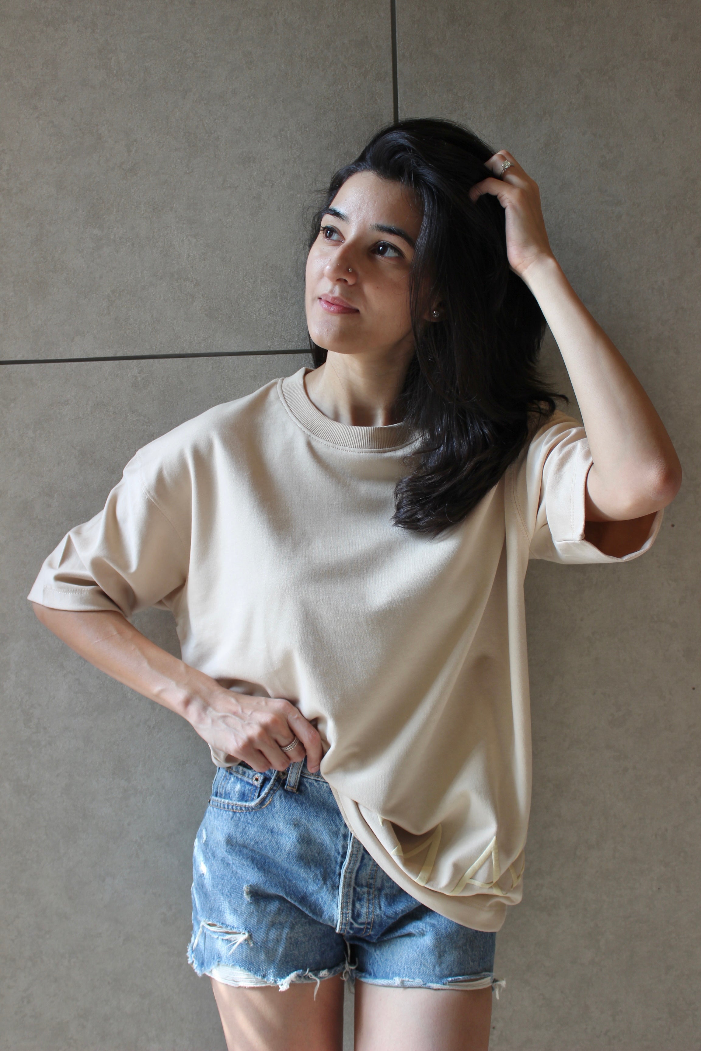 Drop Shoulder Beige - shirt - Women