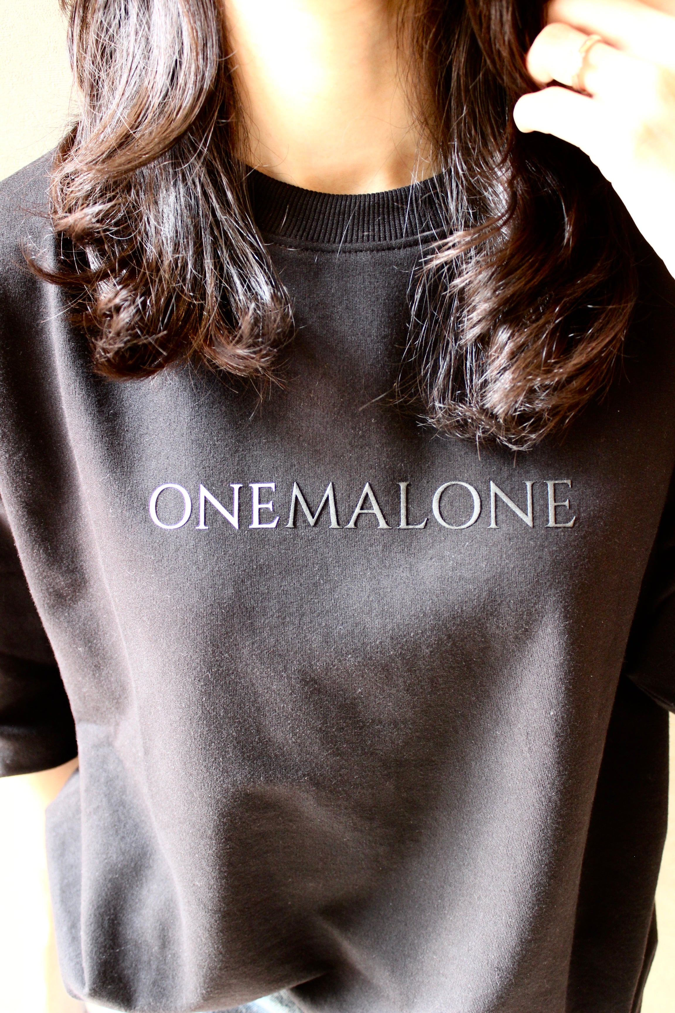 Drop Shoulder Black T-shirt - Women