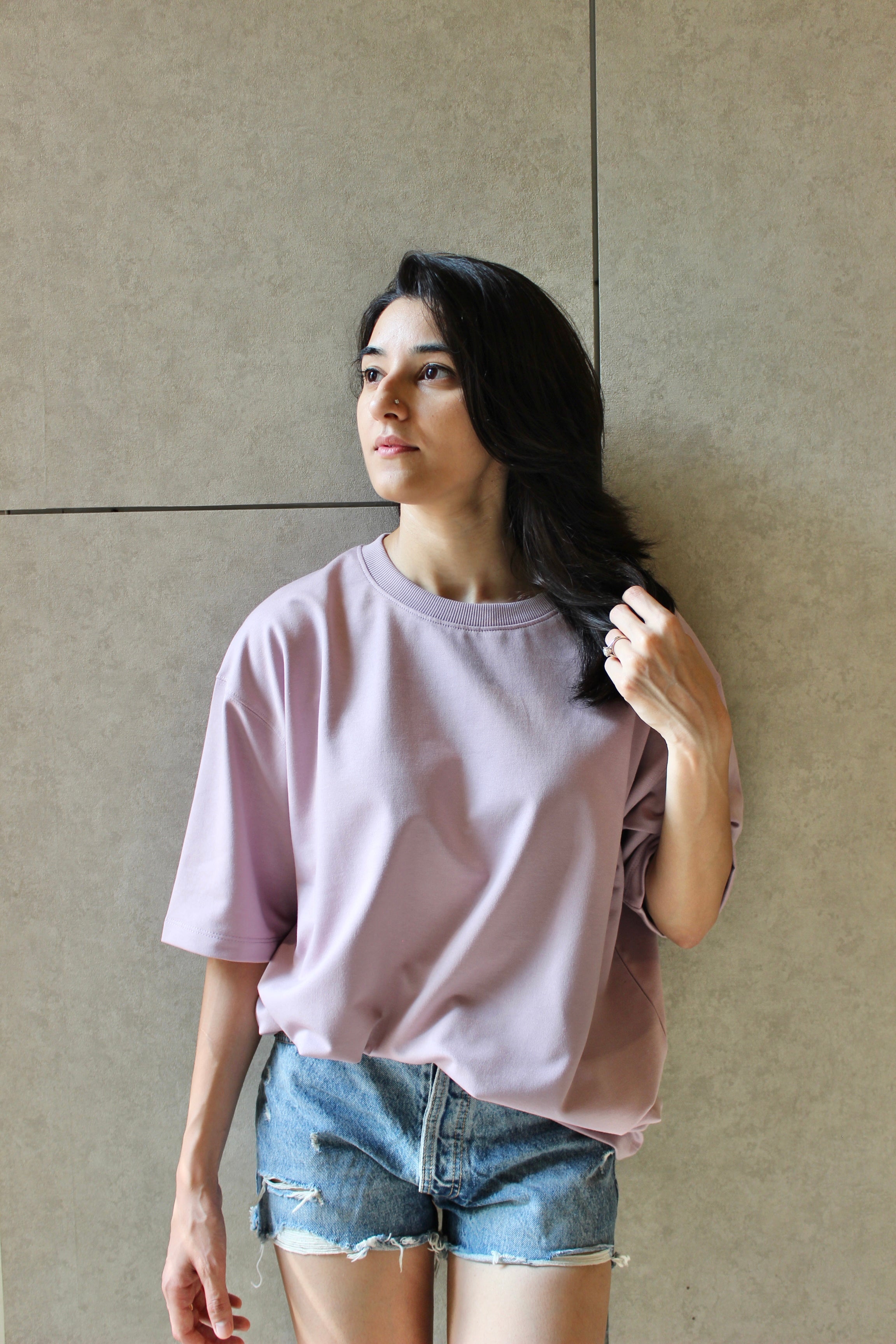 Drop Shoulder Dusty Pink T-shirt - Women