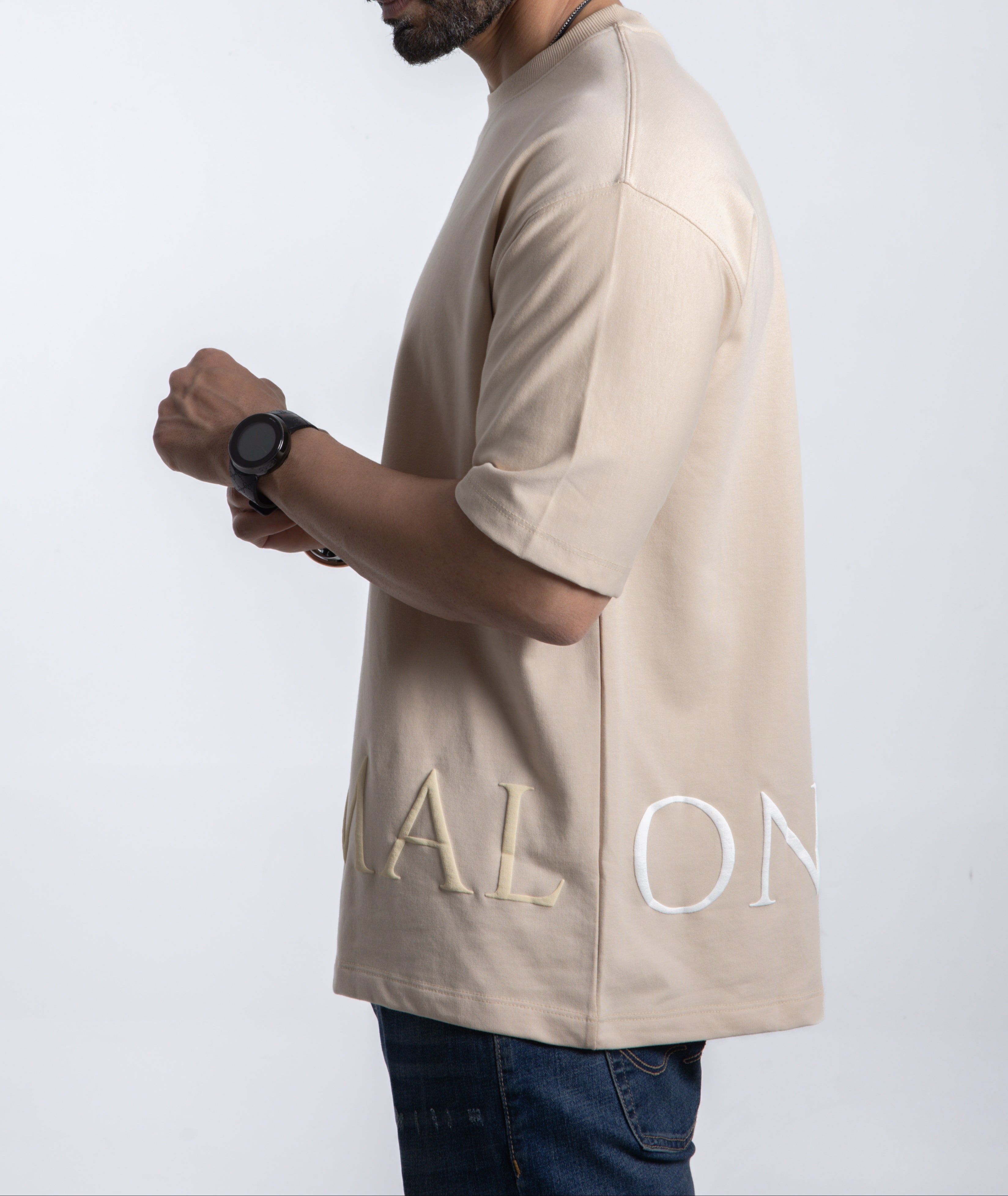 Drop Shoulder Beige T-shirt