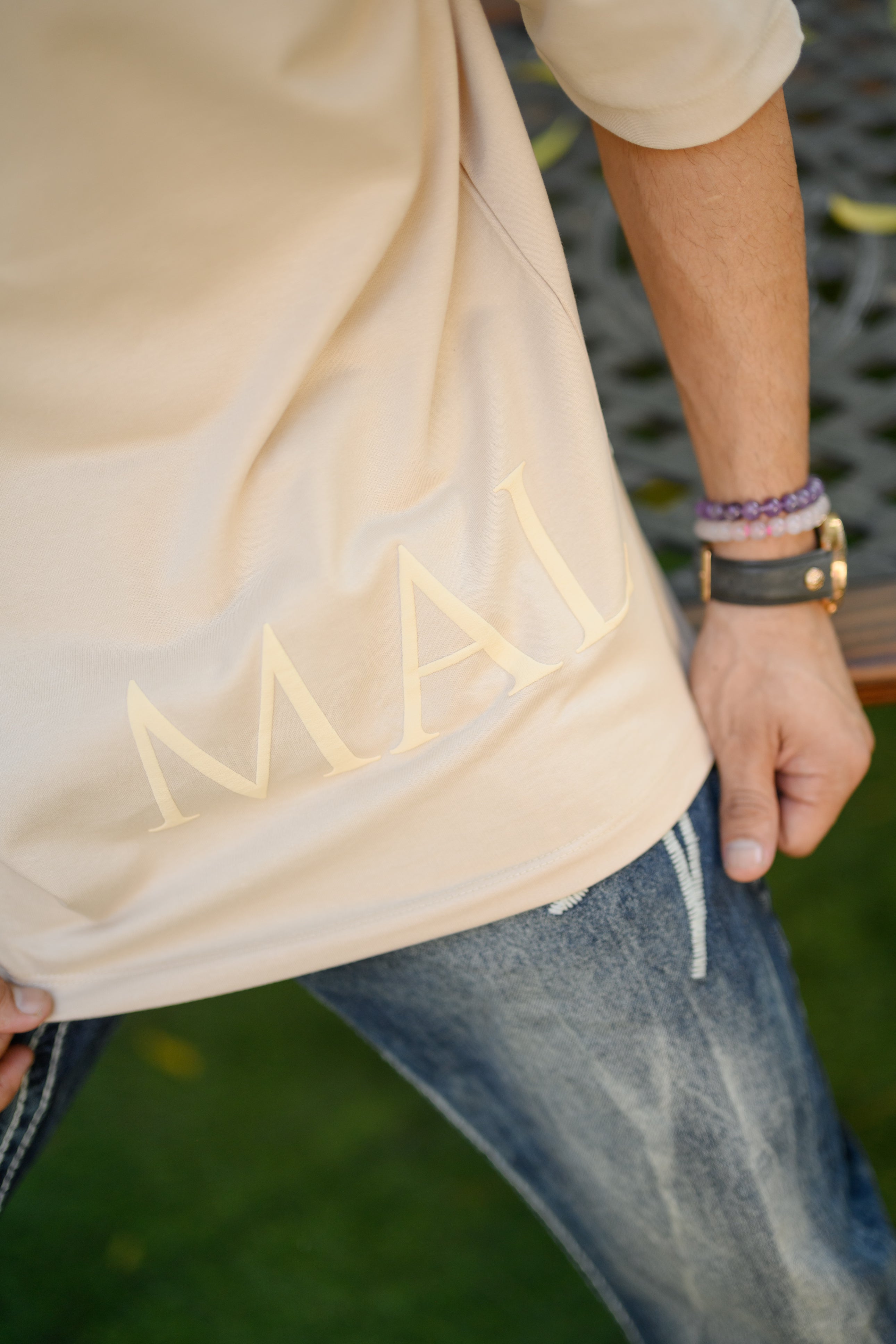 Drop Shoulder Beige T-shirt