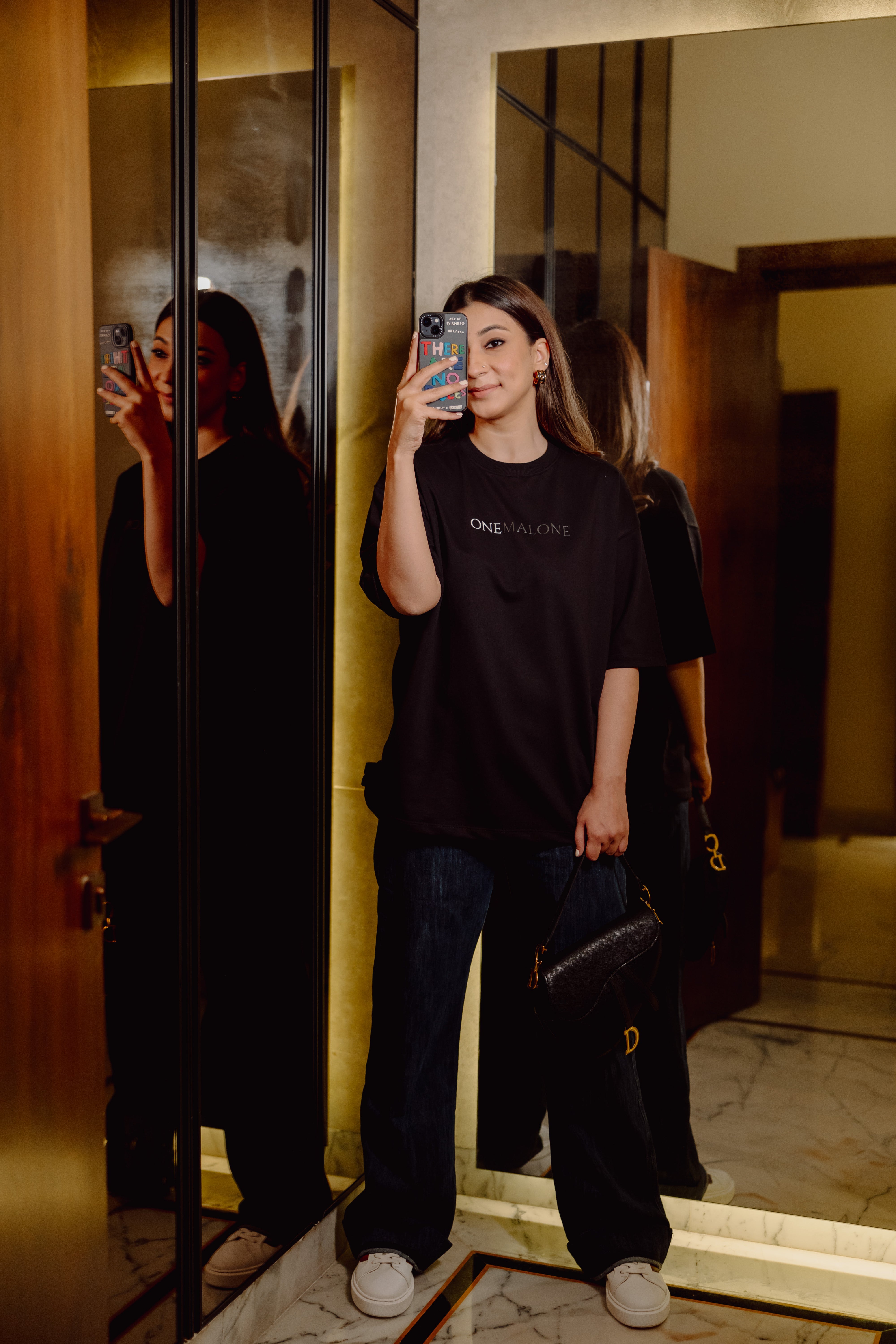 Drop Shoulder Black T-shirt - Women